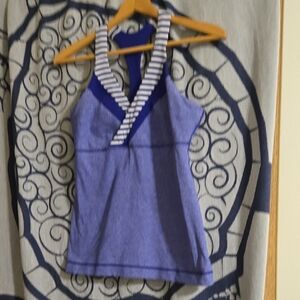lululemon athletica Blue and White Striped Tank Top